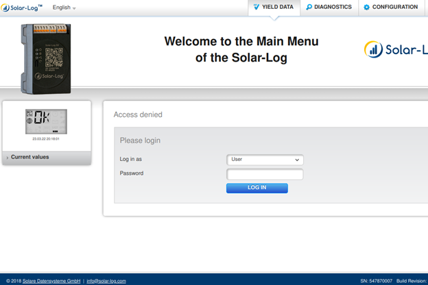 Solar-Log Login page