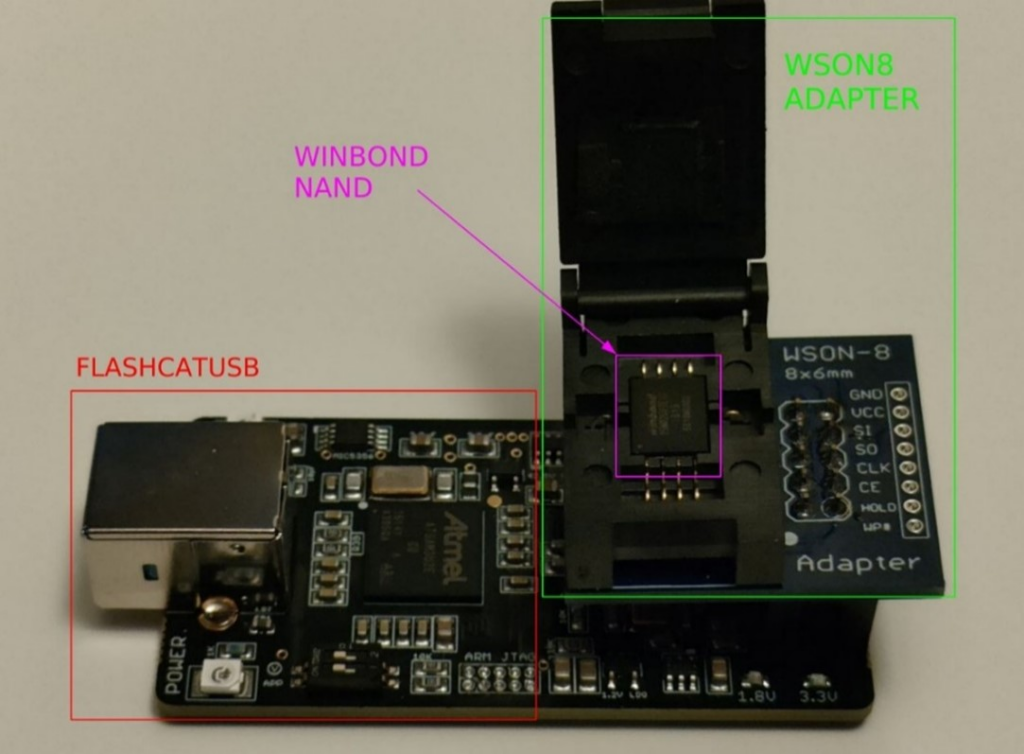 FlashcatUSB + WSON8 adaprter reading WINBOND NAND flash memory